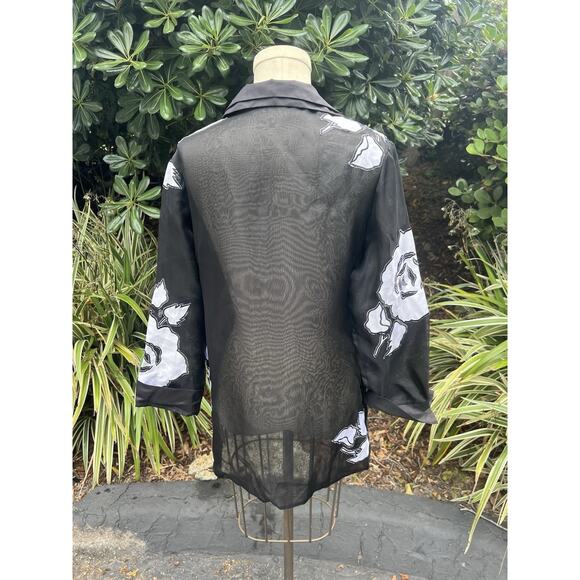 Marisa Baratelli Sheer Blouse Black White Flower Bow Size 8 NEW - Picture 3 of 5